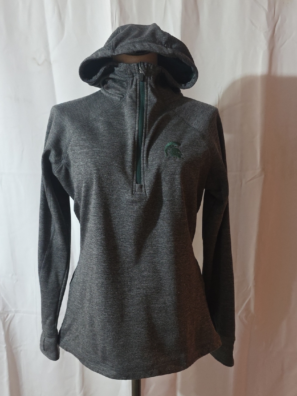 Colosseum Dark Gray MSU Hooded Quarter-Zip with Green Logo
